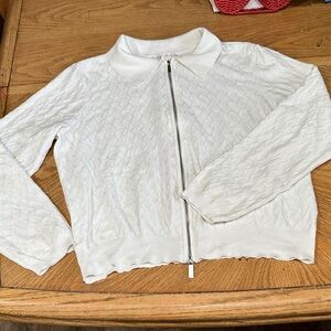Women's White Textured Zip-Up Jacket
